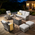 7 -Piece Wicker Patio Conversation Set with Gray Cushions Included