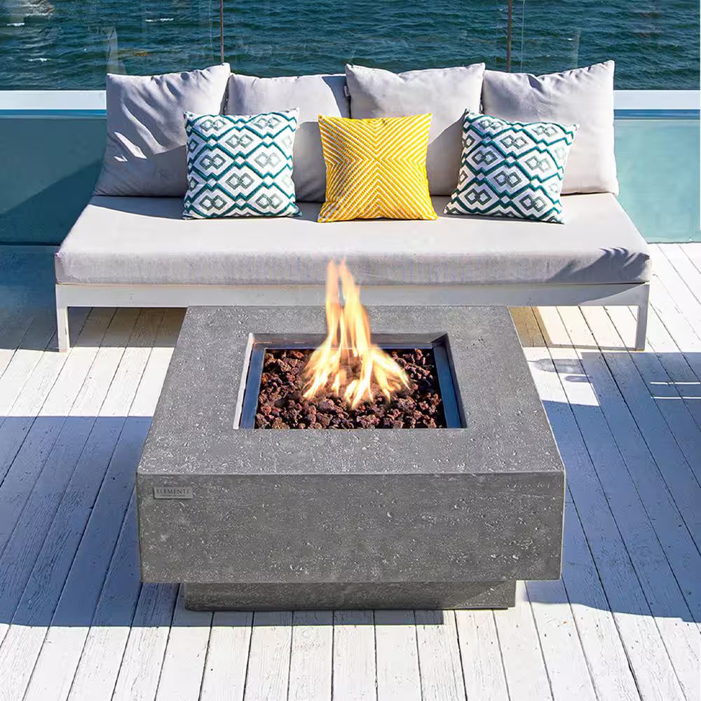 Square Concrete Propane Fire Pit Table Lava Rocks