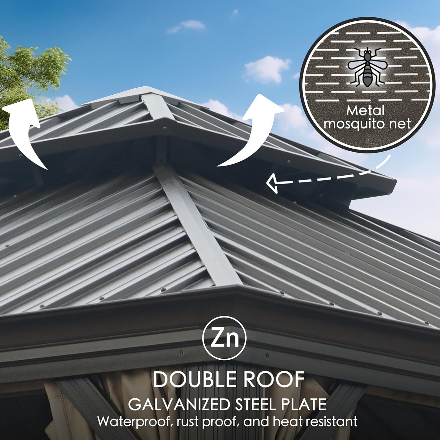 Alexander 10' X 12' Hardtop Gazebo, Aluminum Frame | Galvanized Steel Double Roof, Outdoor Permanent Pavilion with Curtains and Netting for Patio, Backyard, Brown