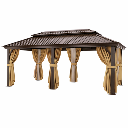 12×20 Hardtop Gazebo with Metal Roof, Heavy Duty Galvanized Steel Gazebo with Reinforced Aluminum Frame, Flame-Resistant Curtain