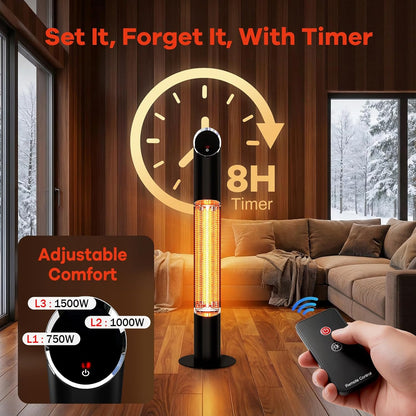 Portable Infrared Heater, Outdoor Electric Patio Heater, Heaters for Outdoor/Indoor Use, Standing Heaters for Patio, Garage, Backyard, 1500W, Black