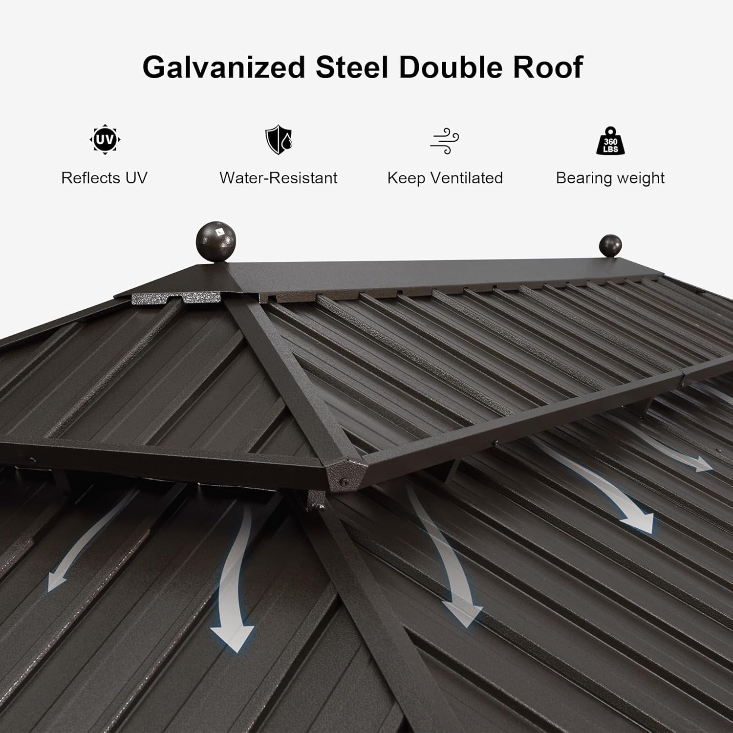 Outdoor Hardtop Gazebo 12' X 14' Bronze Metal 4.7" Wide Frame | Solid Steel Construction, Built-In Drainage Keeps Dry, Vented Roof Cooler Below, Netting & Curtains, Permanent Heavy Duty