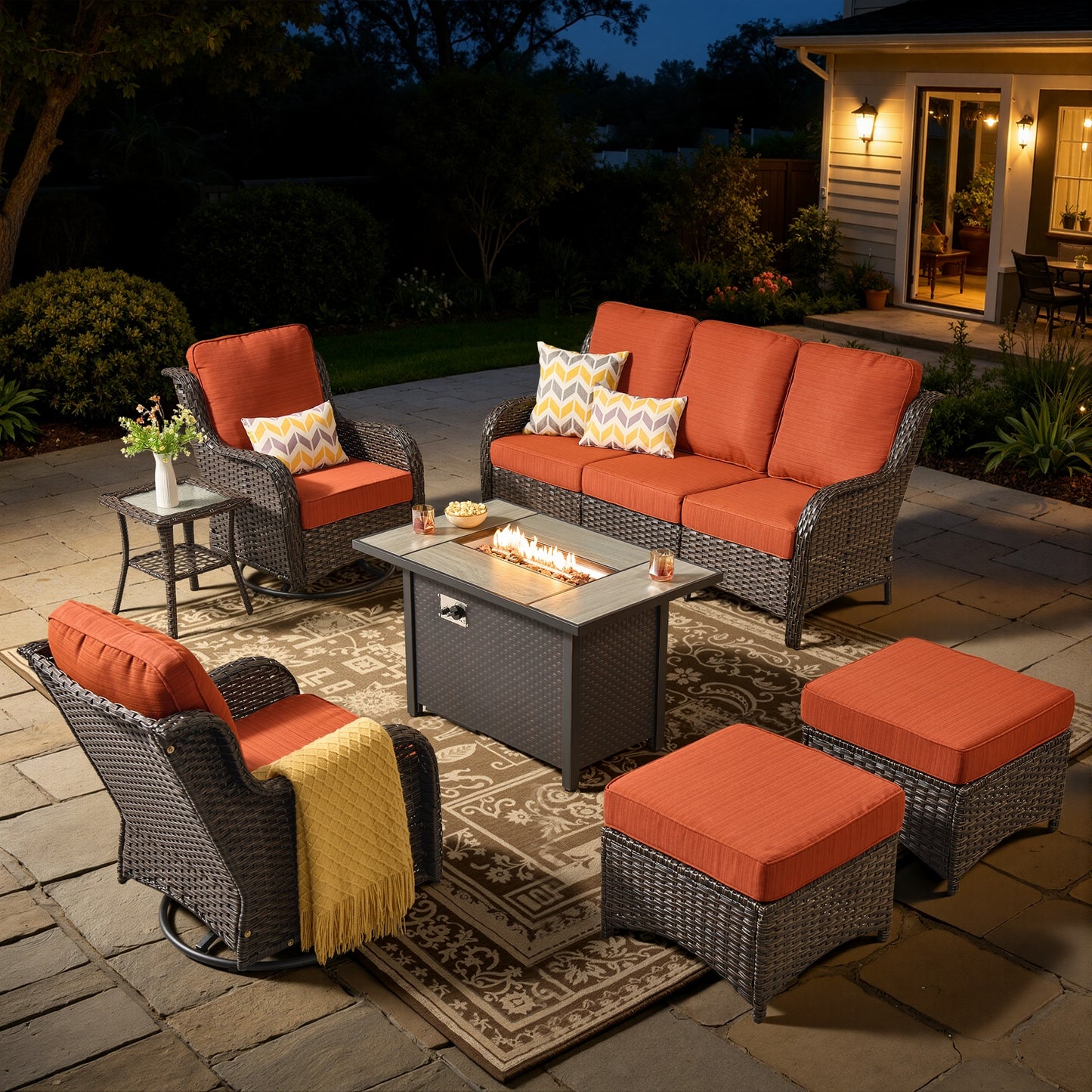 7 -Piece Wicker Patio Conversation Set with Gray Cushions Included