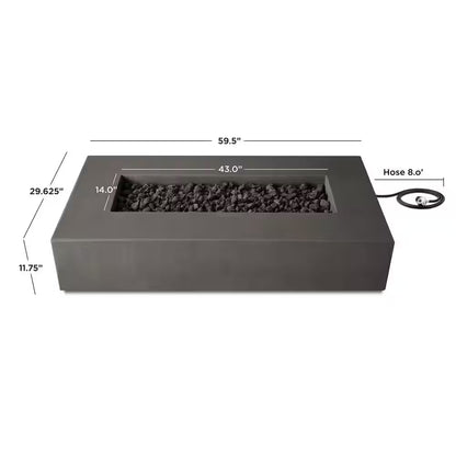 Matteau Low 60 In. L X 12 In. H Outdoor Rectangular Concrete Composite Propane Fire Table in Carbon with Vinyl Cover