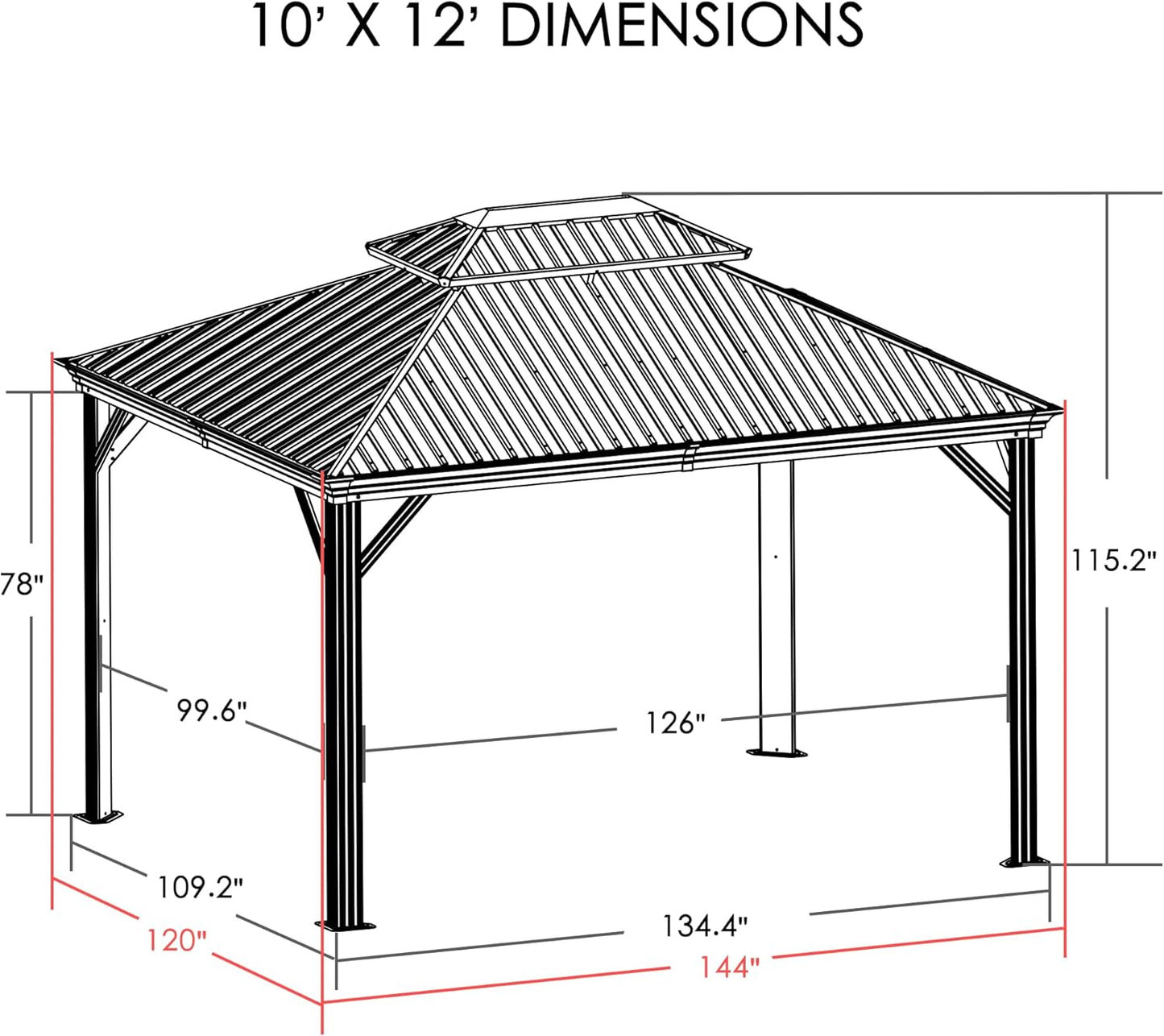 Alexander 10' X 12' Hardtop Gazebo, Aluminum Frame | Galvanized Steel Double Roof, Outdoor Permanent Pavilion with Curtains and Netting for Patio, Backyard, Brown