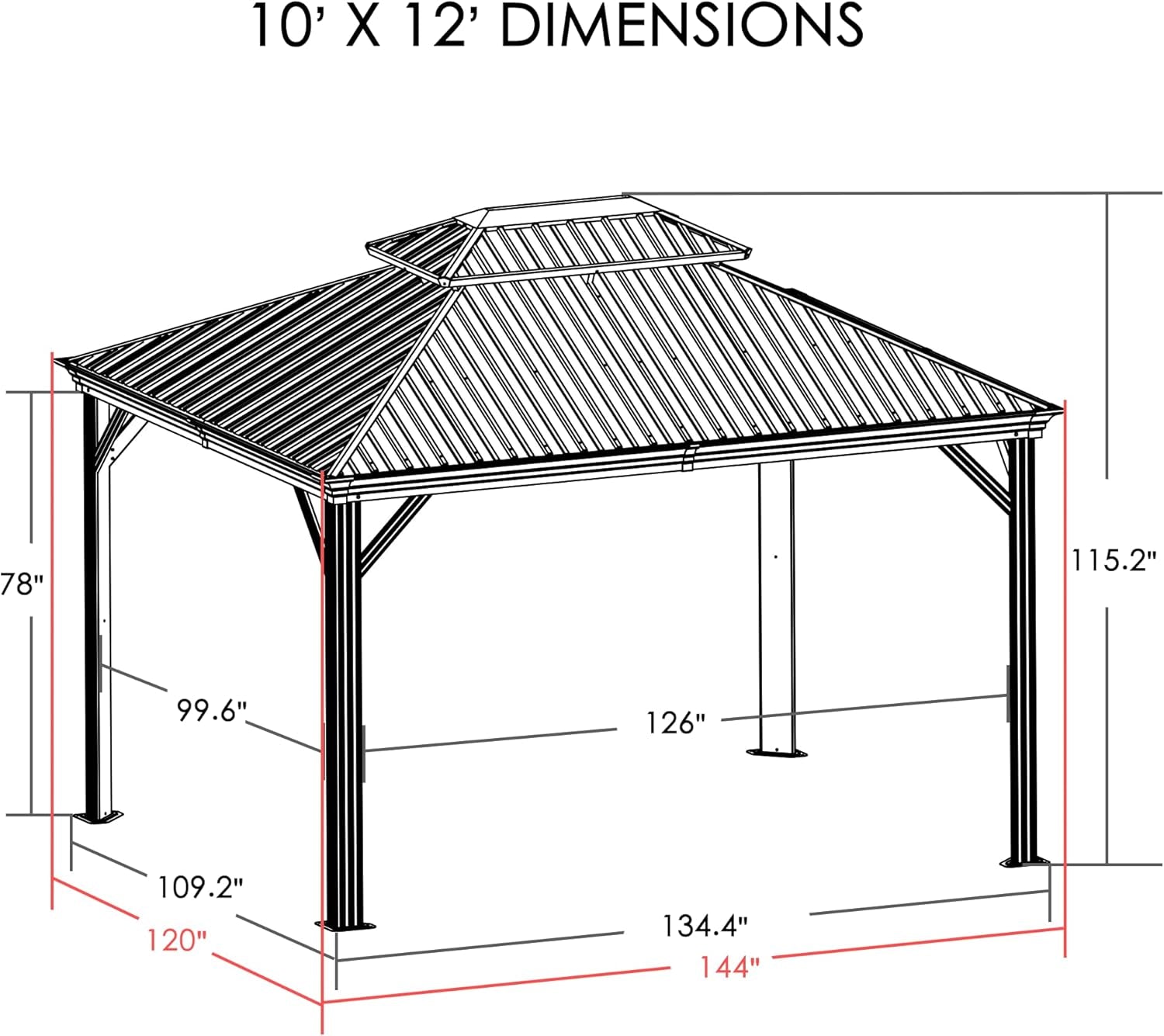 Alexander 10' X 12' Hardtop Gazebo, Aluminum Frame | Galvanized Steel Double Roof, Outdoor Permanent Pavilion with Curtains and Netting for Patio, Backyard, Brown