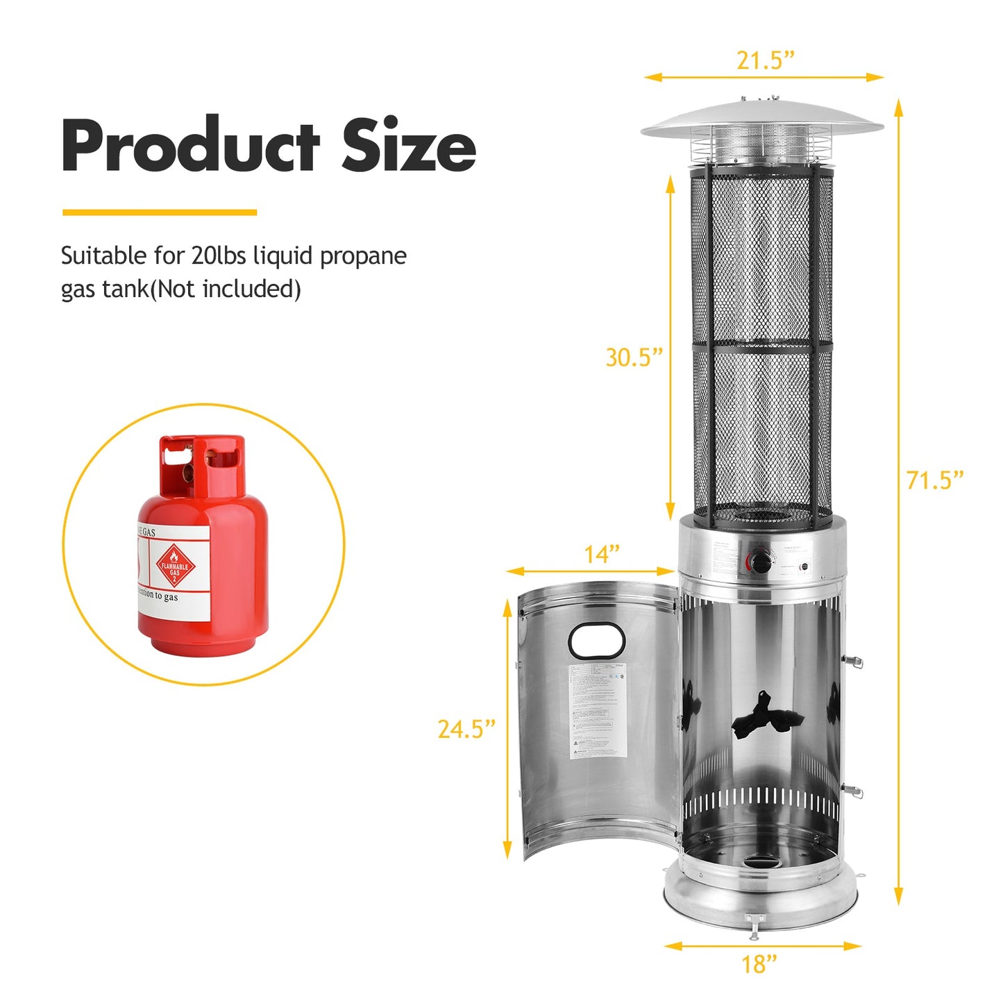 40000 BTU Stainless Steel Round Glass Tube Patio Heaters