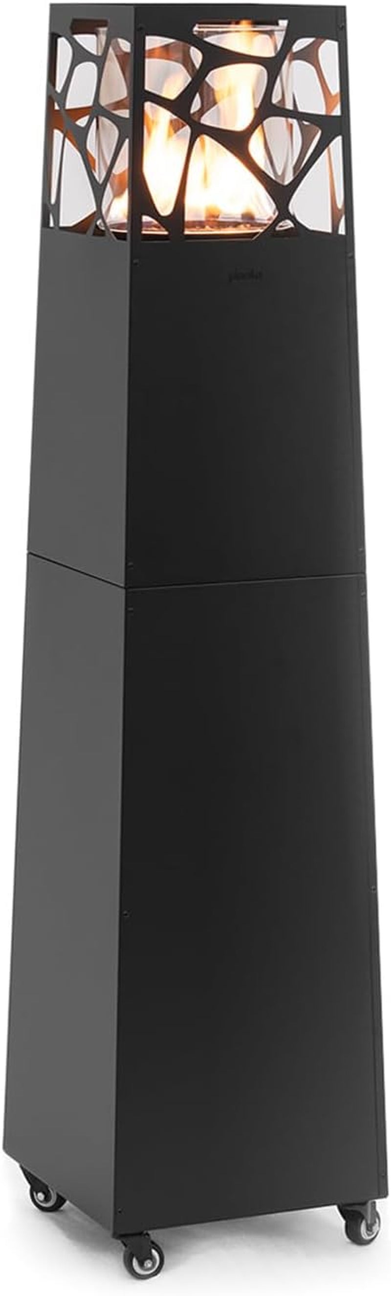 Pyramid Propane Patio Heater, 28,000 BTU Outdoor Gas Fireplace with 360° Glass Flame & Wheels, Tip-Over Safety, Cover & Regulator Included for Patio, Garden & Restaurant (Black)