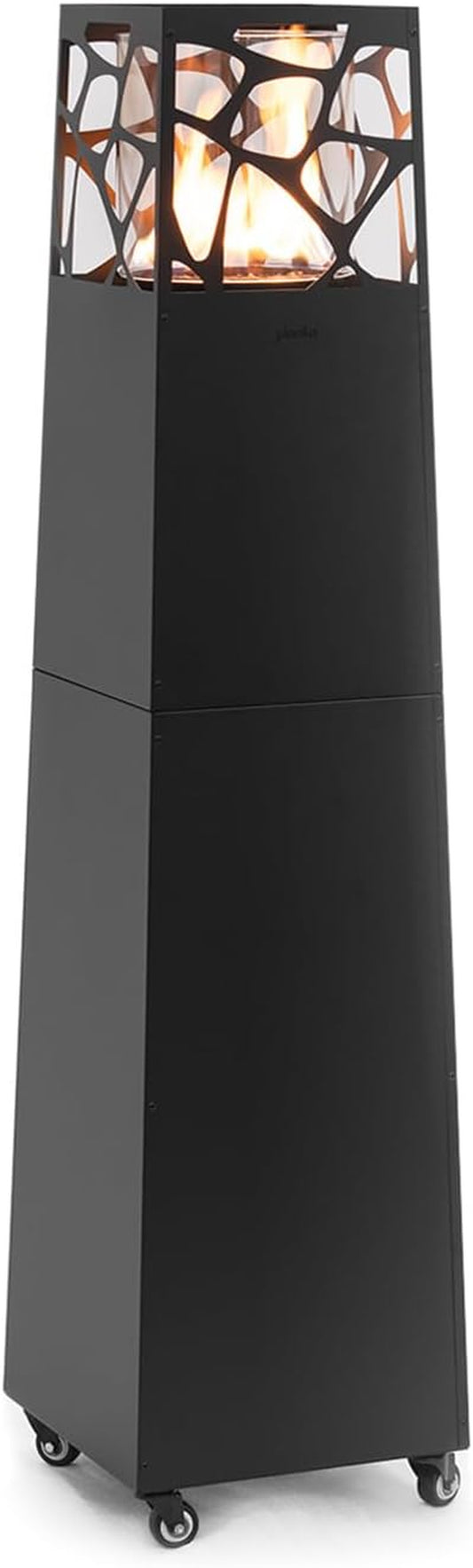 Pyramid Propane Patio Heater, 28,000 BTU Outdoor Gas Fireplace with 360° Glass Flame & Wheels, Tip-Over Safety, Cover & Regulator Included for Patio, Garden & Restaurant (Black)