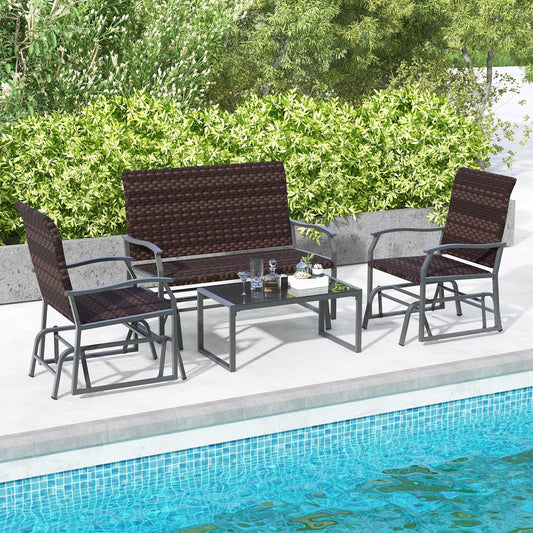 Patio Glider Set Wicker Swing Coffee Table