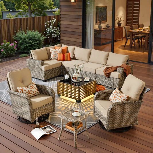 Wicker Patio Conversation Set Swivel Chairs