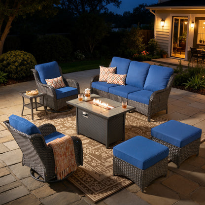 7 -Piece Wicker Patio Conversation Set with Gray Cushions Included