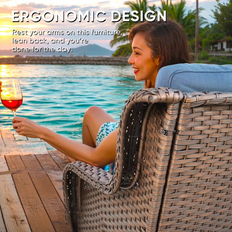 Benigni 139'' Wide Outdoor Wicker L-Shaped Patio Sectional with Fire Pit with Cushions