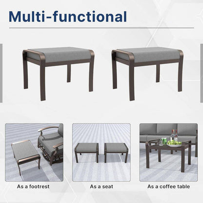 5-Piece Aluminum Outdoor Patio Conversation Set with Armrest, 55000 BTU Propane Firepit Table and Gray Cushions