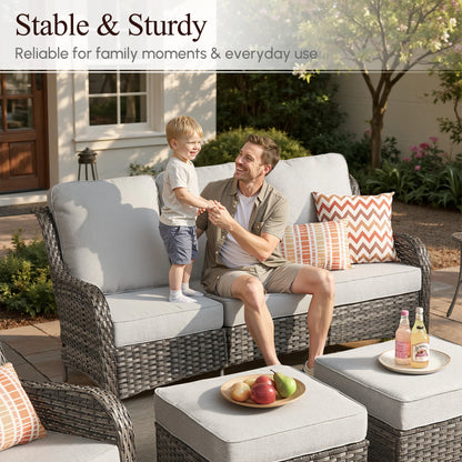 7 -Piece Wicker Patio Conversation Set with Gray Cushions Included