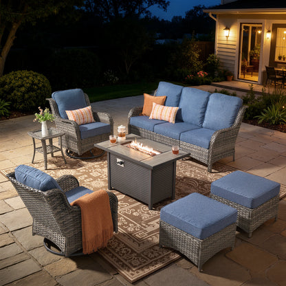 7 -Piece Wicker Patio Conversation Set with Gray Cushions Included