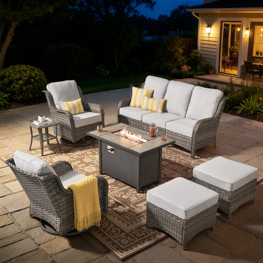 7 -Piece Wicker Patio Conversation Set with Gray Cushions Included