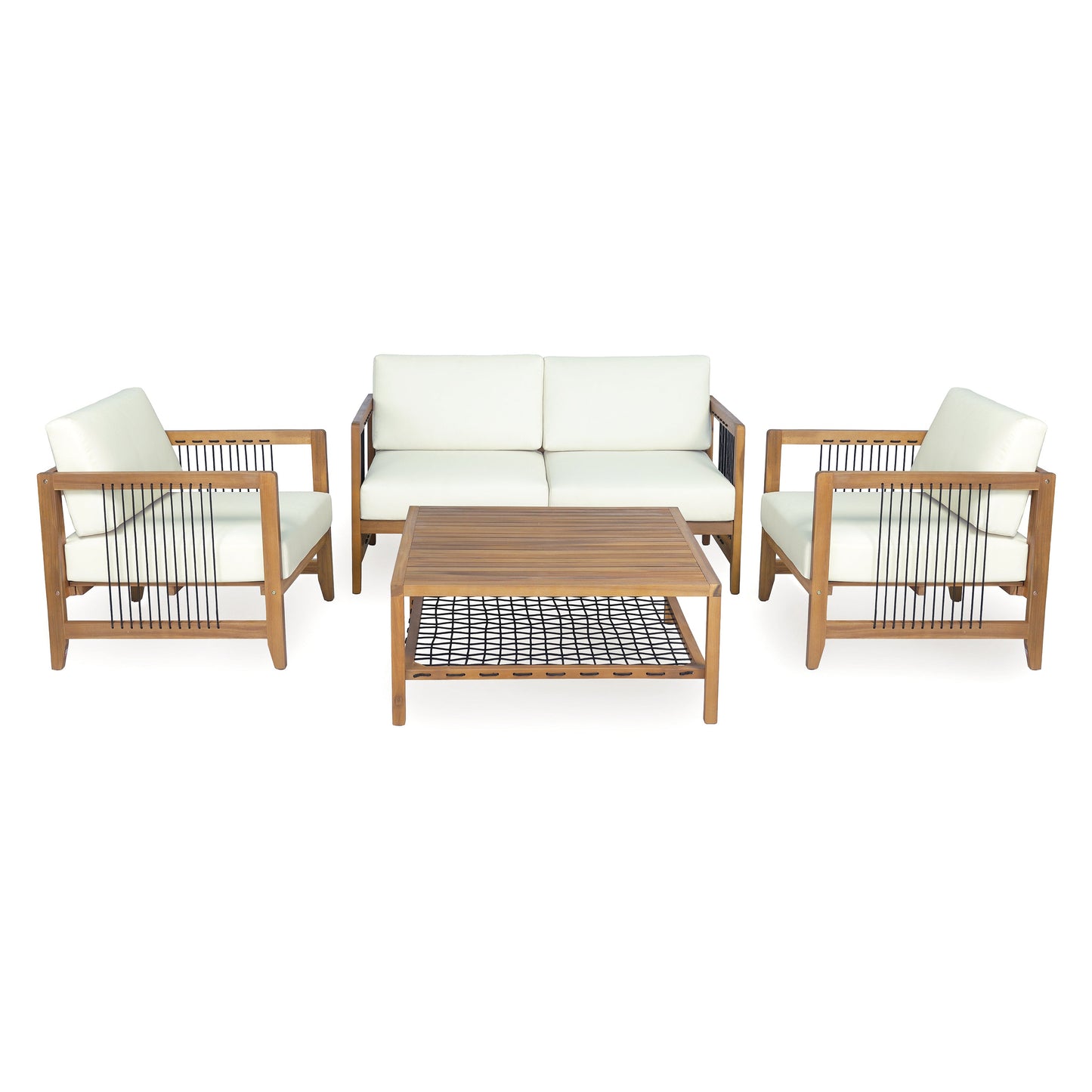 4-Piece Acacia Wood Outdoor Patio Sofa Set
