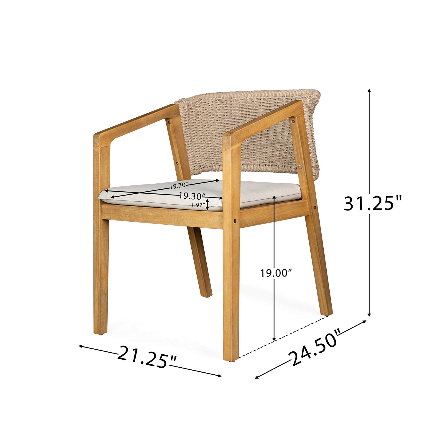 7-Piece Outdoor Dining Set, Acacia Wood Table & 6 Rope Chairs