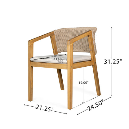 7-Piece Outdoor Dining Set, Acacia Wood Table & 6 Rope Chairs