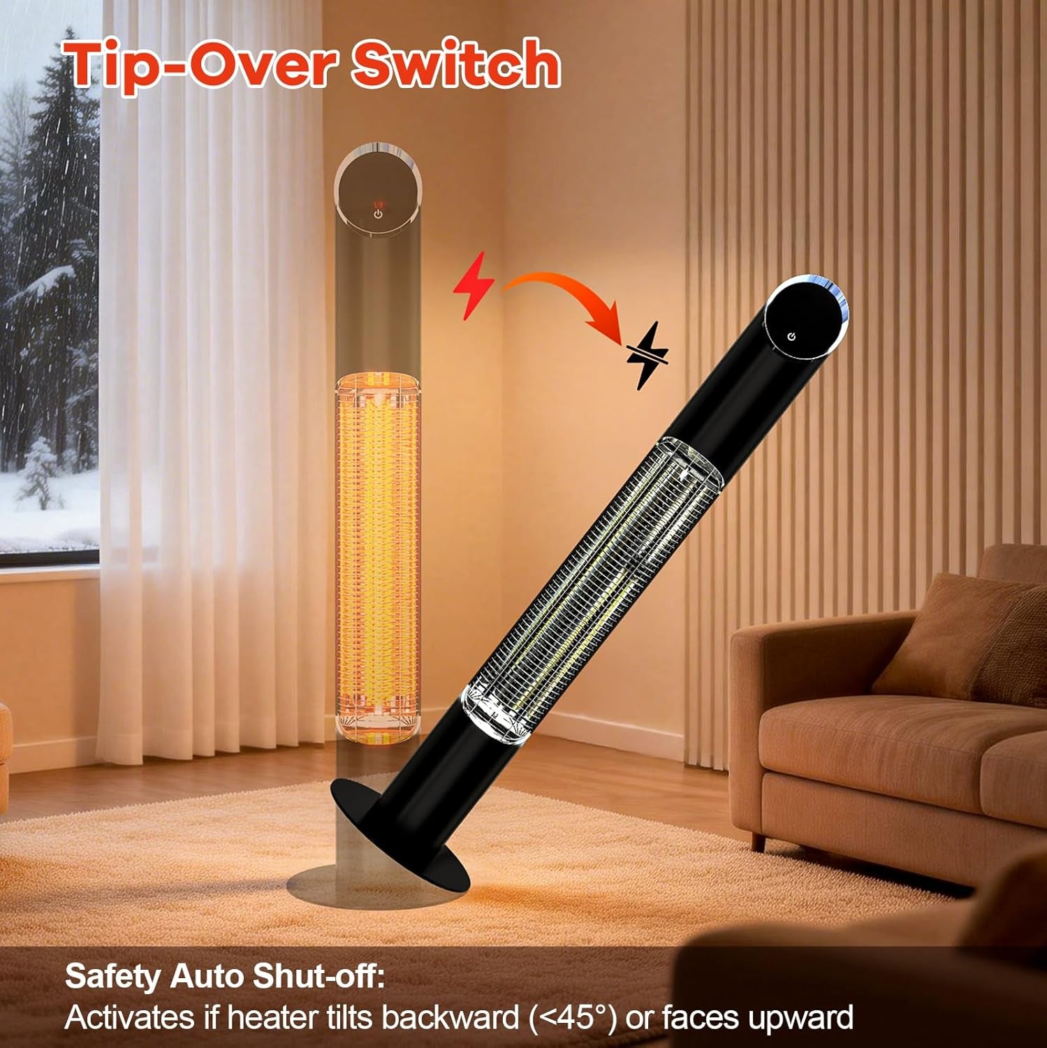 Portable Infrared Heater, Outdoor Electric Patio Heater, Heaters for Outdoor/Indoor Use, Standing Heaters for Patio, Garage, Backyard, 1500W, Black