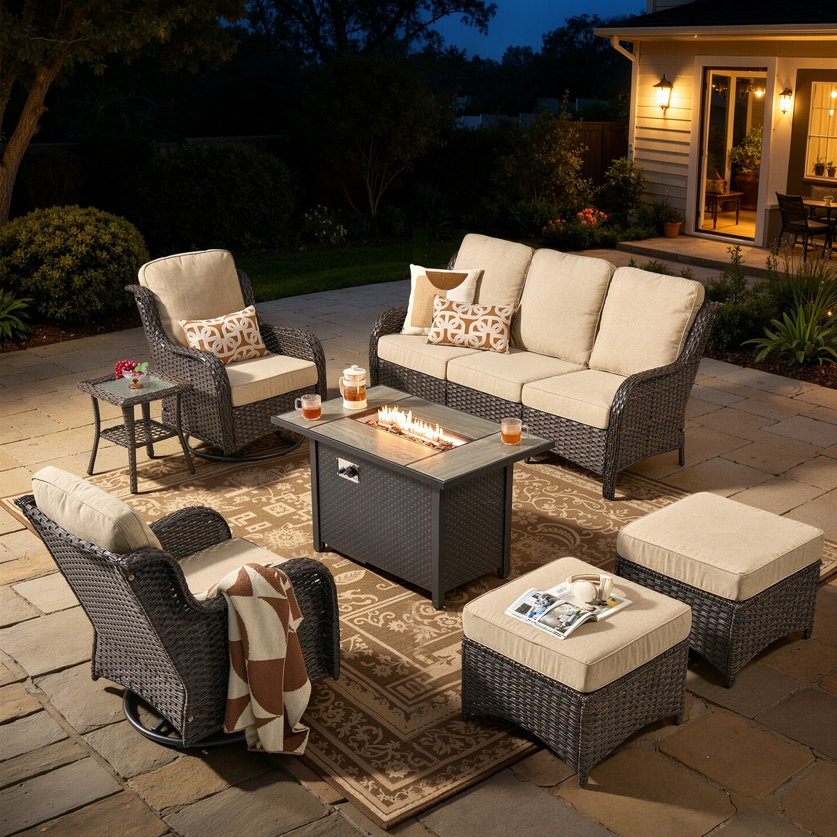 Wicker Patio Conversation Set Gray Cushions