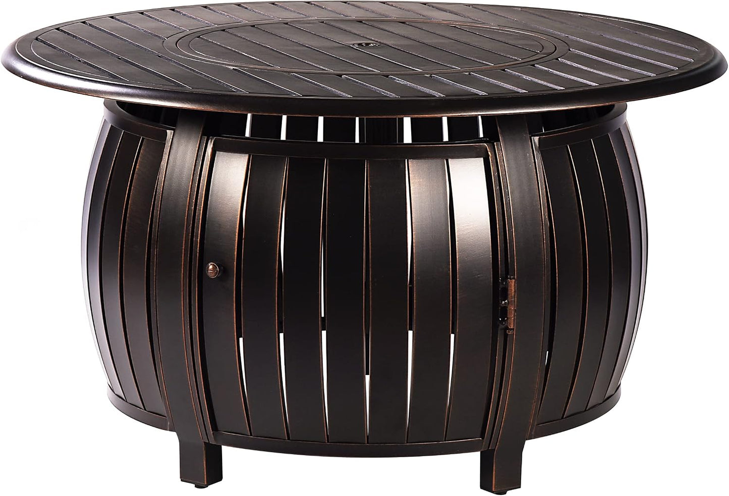 Aluminum 57,0000 BTU 44 In. round Propane Black Fire Pit Table with Fire Beads, Lid, Propane Tank Cover and Table Fabric Covers in Copper Finish