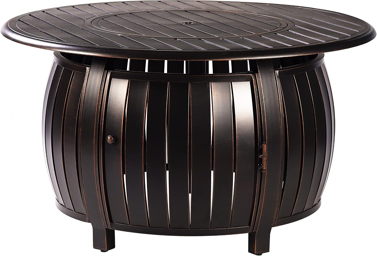 Aluminum 57,0000 BTU 44 In. round Propane Black Fire Pit Table with Fire Beads, Lid, Propane Tank Cover and Table Fabric Covers in Copper Finish