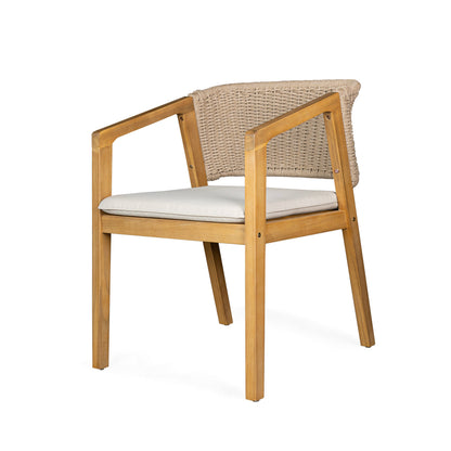 7-Piece Outdoor Dining Set, Acacia Wood Table & 6 Rope Chairs